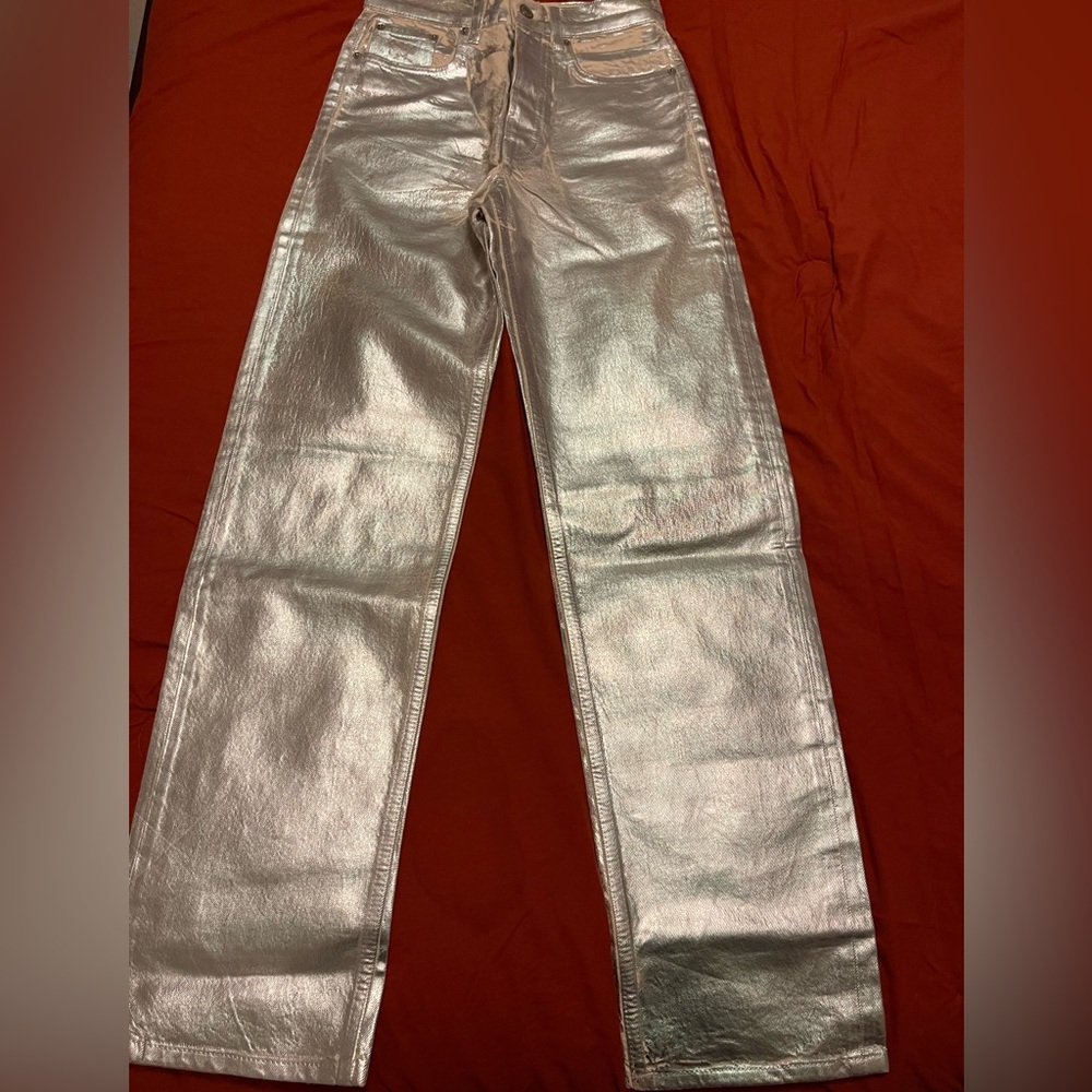 ZARA metallic silver jeans